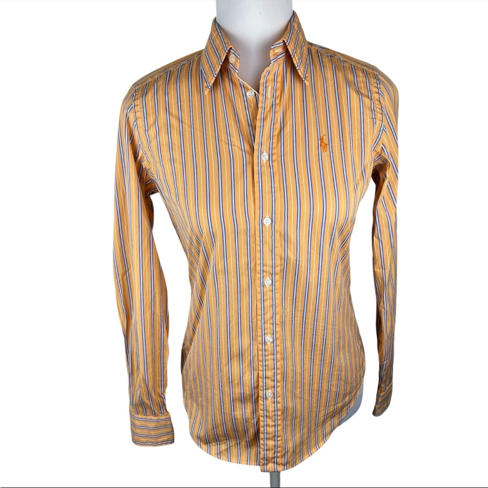 Ralph Lauren Button Down Shirt Orange Striped 100% Cotton - Size 4